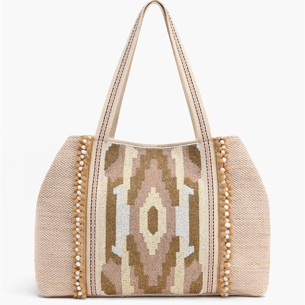 America & Beyond Wild Nights Snake Skin Hand Beaded Large Tote/Beach/Travel Fab